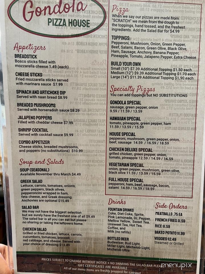 Gondola Lebanon Tn Menu