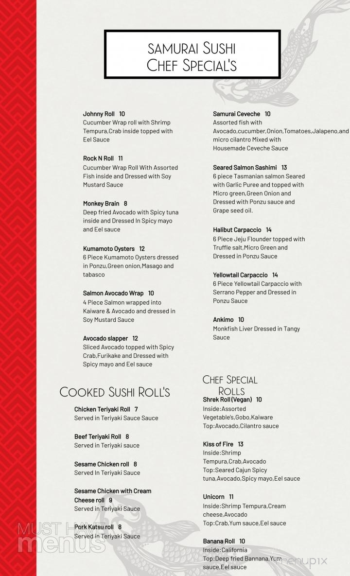 Samurai Sushi - Turlock, CA menu_pic
