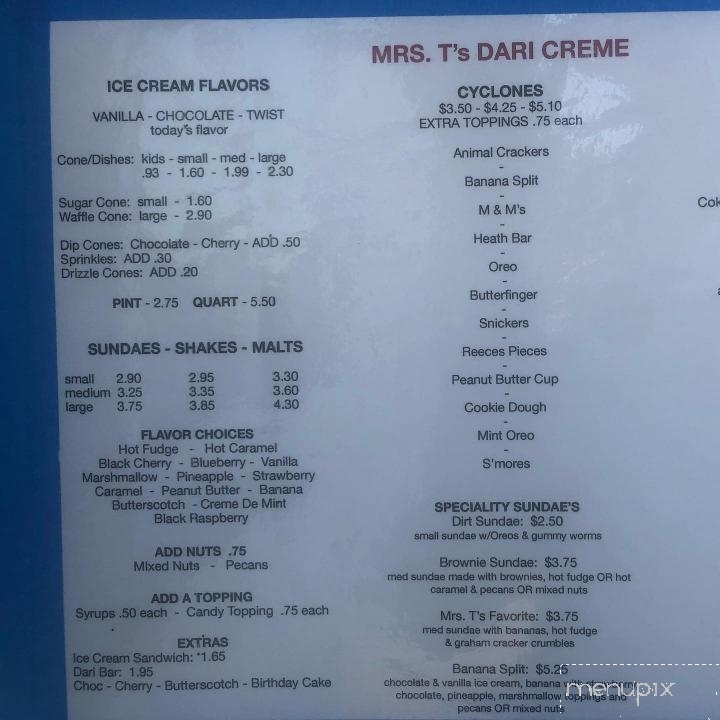 Mrs T's Dairi Creme - Louisville, NE menu_pic