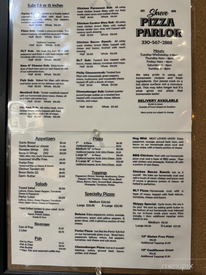 Pizza Parlor - Shreve, OH menu_pic