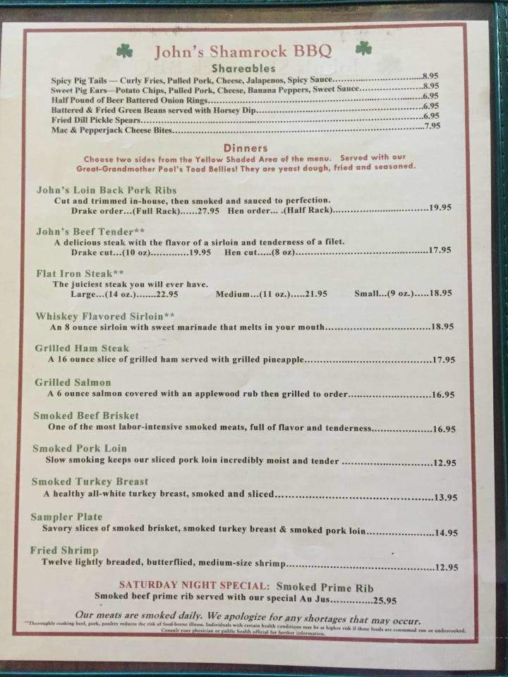 John's Shamrock BBQ - Ainsworth, IA menu_pic