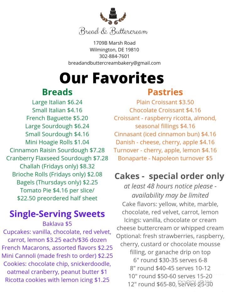 Bread and Buttercream - Wilmington, DE menu_pic