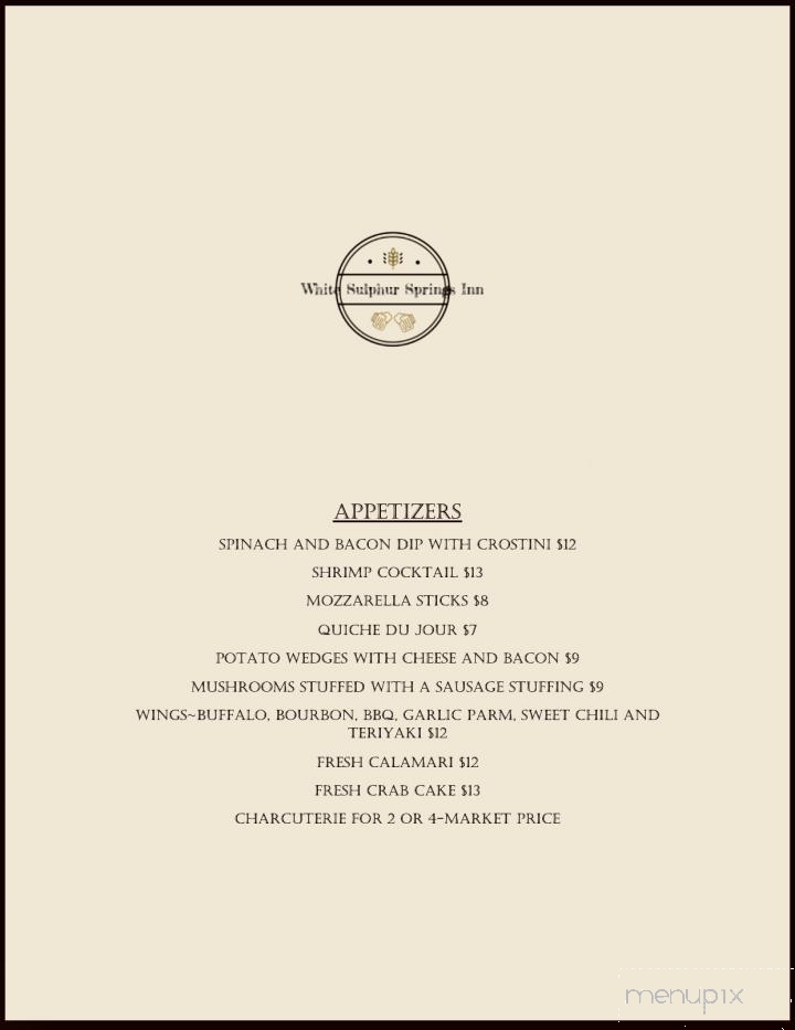 White Sulphur Springs Inn - Liberty, NY menu_pic