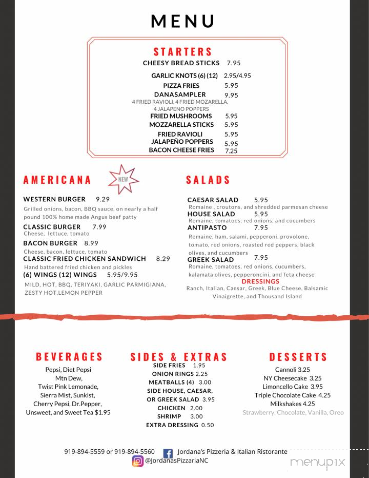 Jordana's Pizzeria and Ristorante - Benson, NC menu_pic