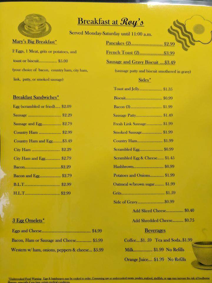 Roy's Family Restaurant - Bridgeton, NC menu_pic