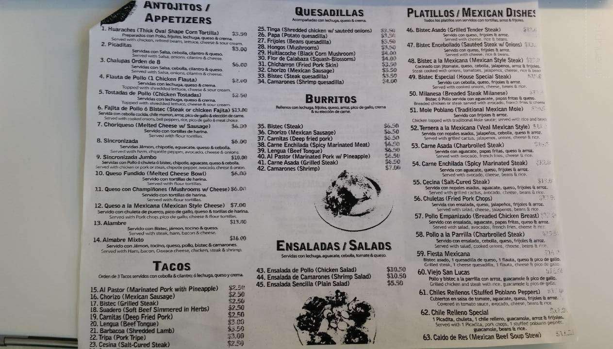 San Lucas Mexican Restaurant - Camden, NJ menu_pic