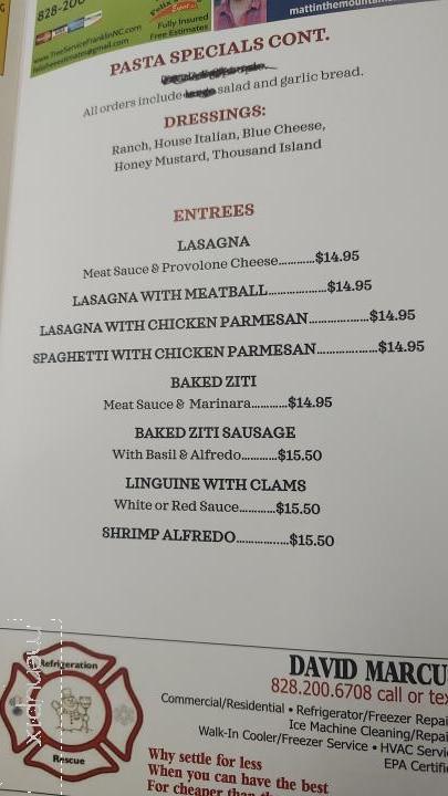 Gondolas - Franklin, NC menu_pic
