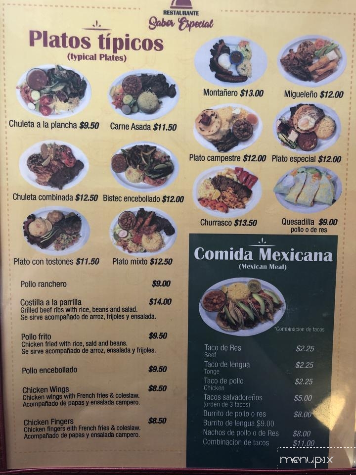 Restaurante Sabor Especial - Chelsea, MA menu_pic