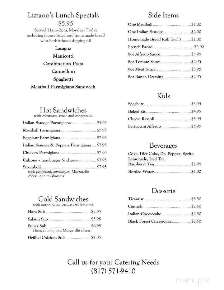 Lizzano's Pizza - Euless, TX menu_pic