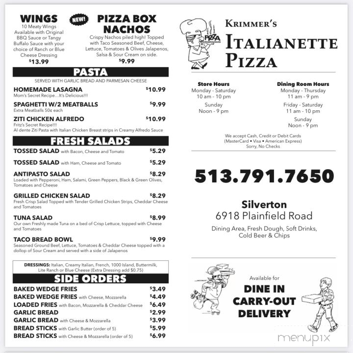 Italianette Pizza - Cincinnati, OH menu_pic