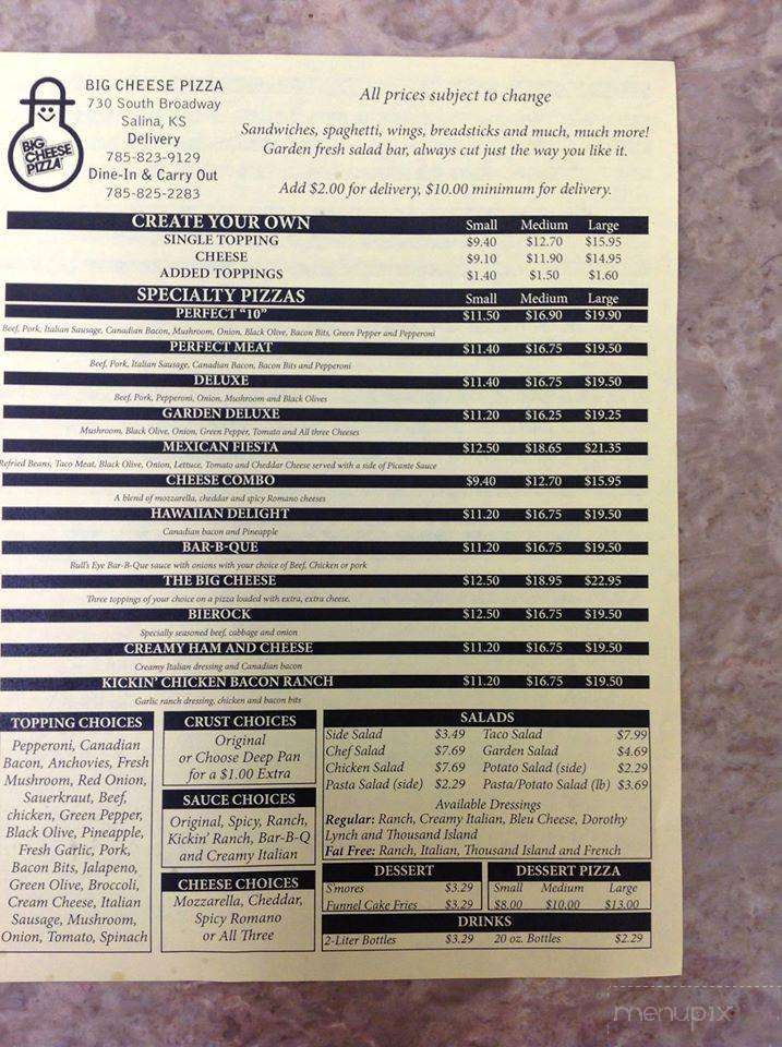 Big Cheese Pizza - Salina, KS menu_pic
