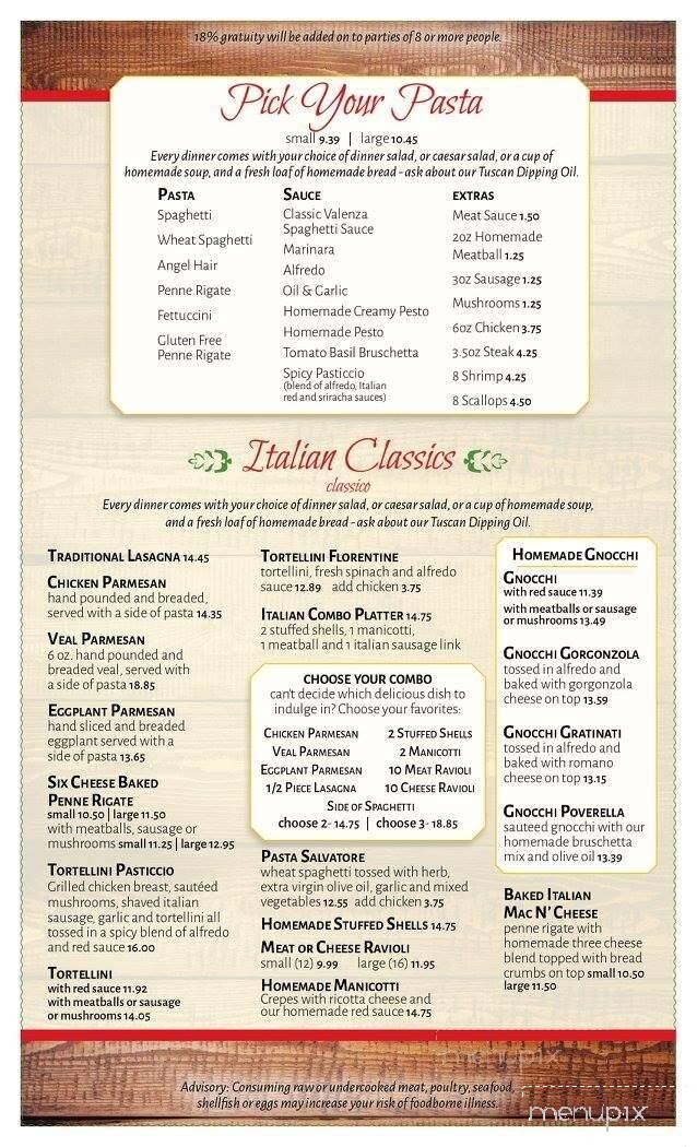 Valenza Restaurant - Meadville, PA menu_pic