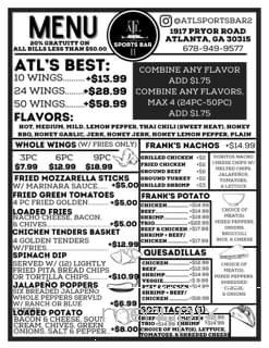 ATL Sports Bar 2 - Atlanta, GA menu_pic
