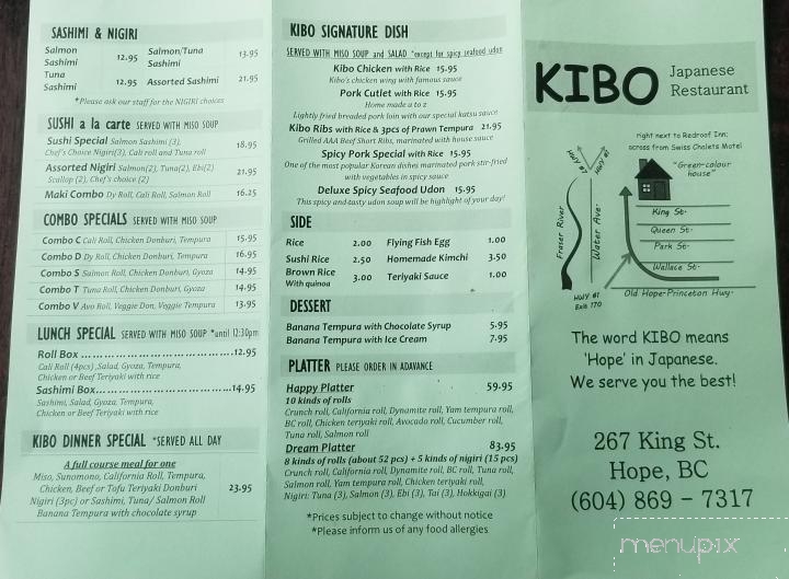 Kibo Japanese Grill & Cafe - Hope, BC menu_pic