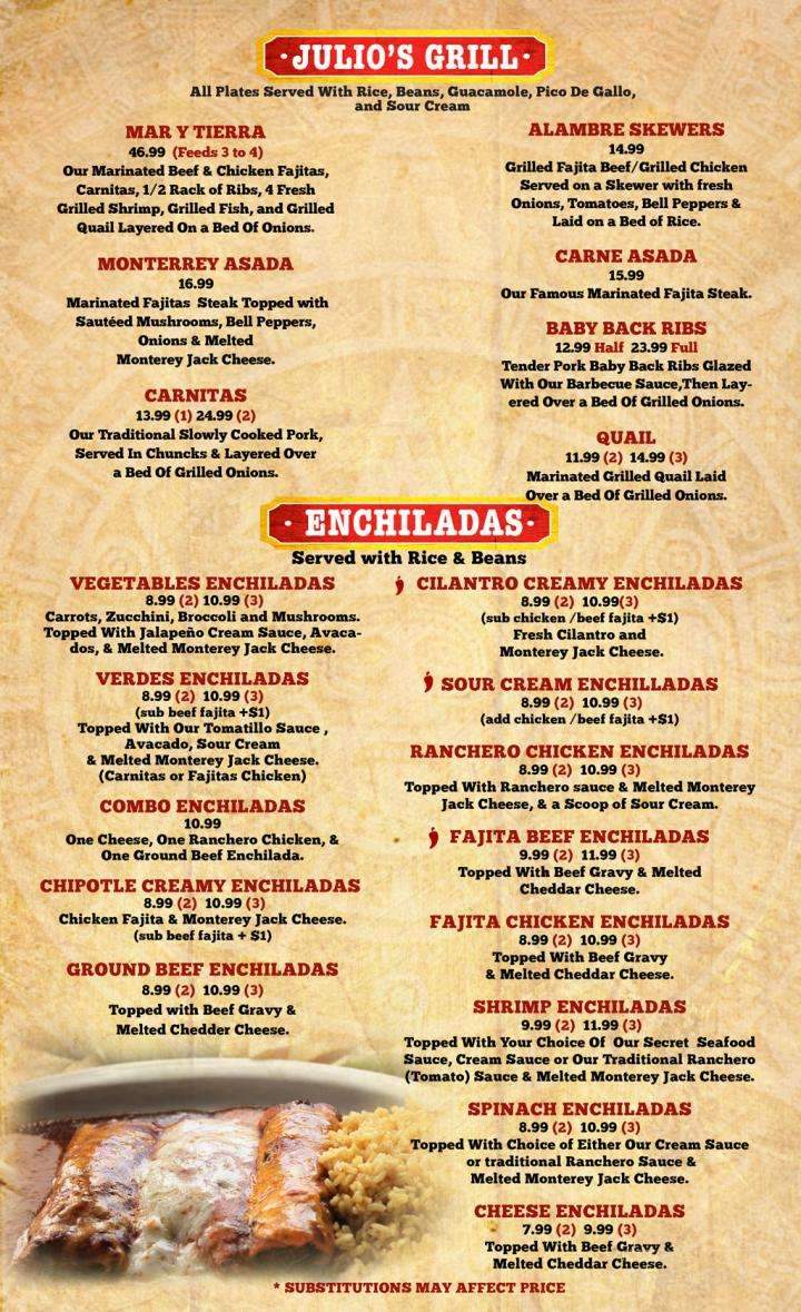 Julio's Mexican Grill - Magnolia, TX menu_pic