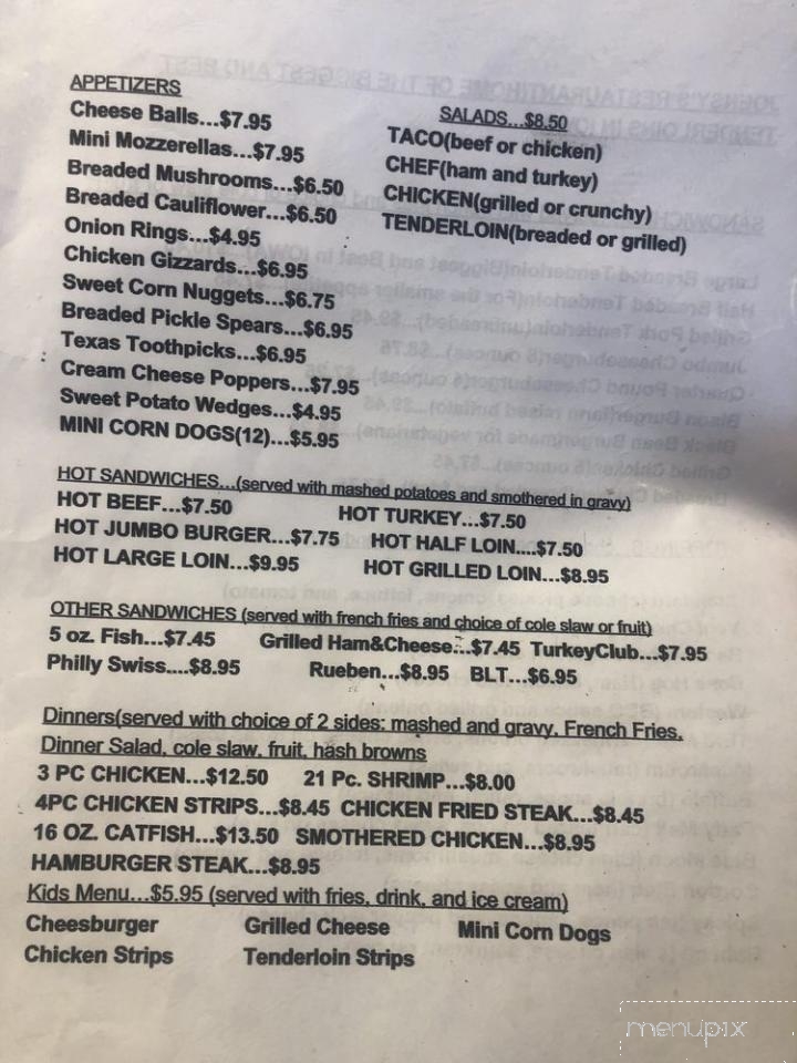 Joensy's Restaurant - Solon, IA menu_pic