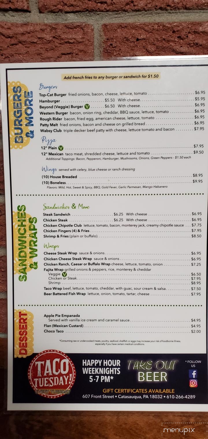 Tony's Top Cat Bar & Grill - Catasauqua, PA menu_pic