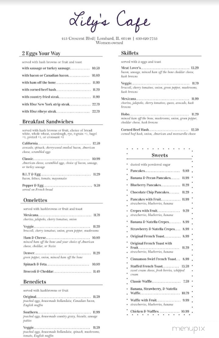 Lily's Cafe - Lombard, IL menu_pic