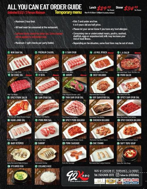 92K BBQ - Torrance, CA menu_pic