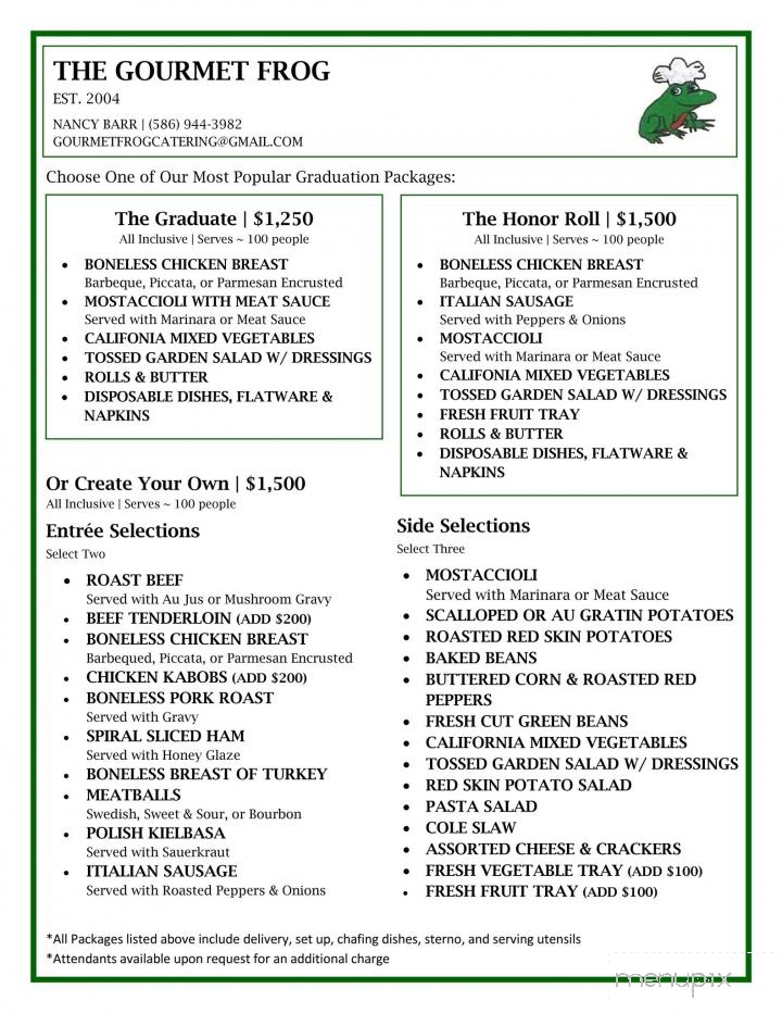 Gourmet Frog - St Clair Shores, MI menu_pic