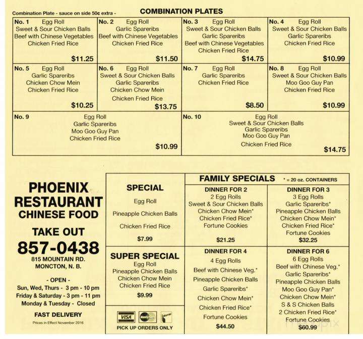 Phoenix Restaurant - Moncton, NB menu_pic