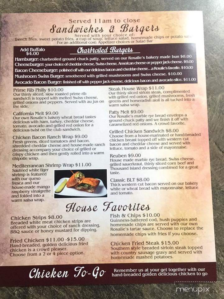 Rosalie’s Restaurant, Bakery And Lounge - Sisseton, SD menu_pic