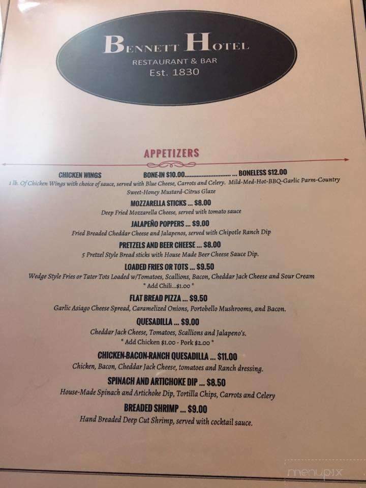 Bennett Hotel Restaurant & Bar - Cincinnatus, NY menu_pic