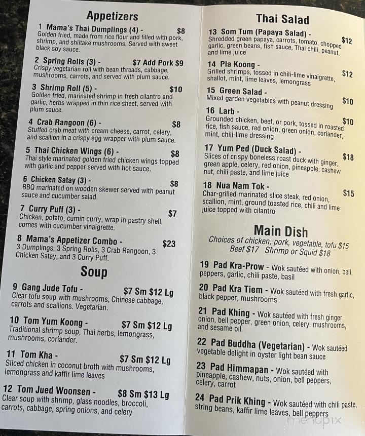 Ma Ma's Thai Cuisine - Pittston, PA menu_pic