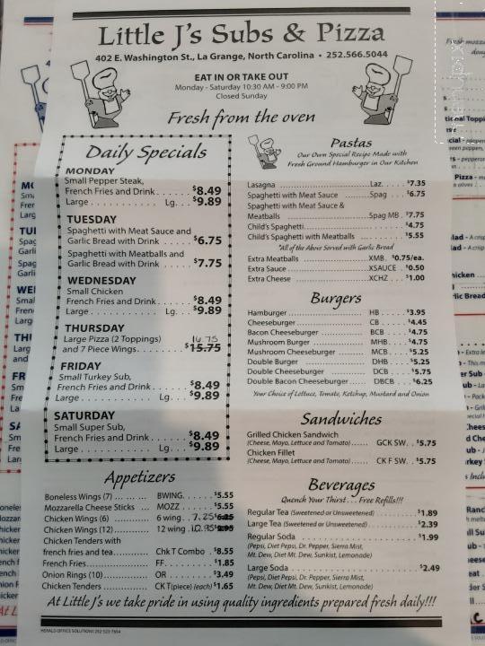 Little J's Pizza & Subs - La Grange, NC menu_pic