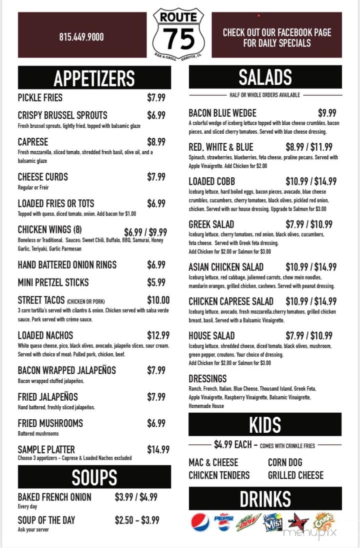 Route 75 Bar & Grill - Dakota, IL menu_pic