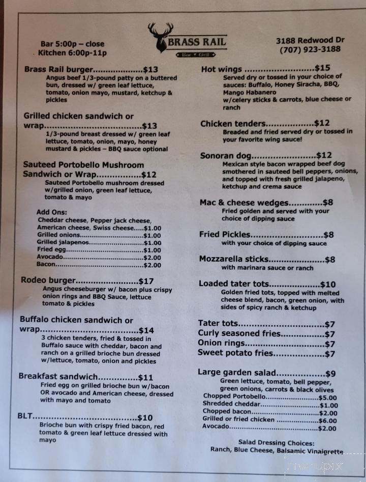 Brass Rail Bar and Grill - Redway, CA menu_pic
