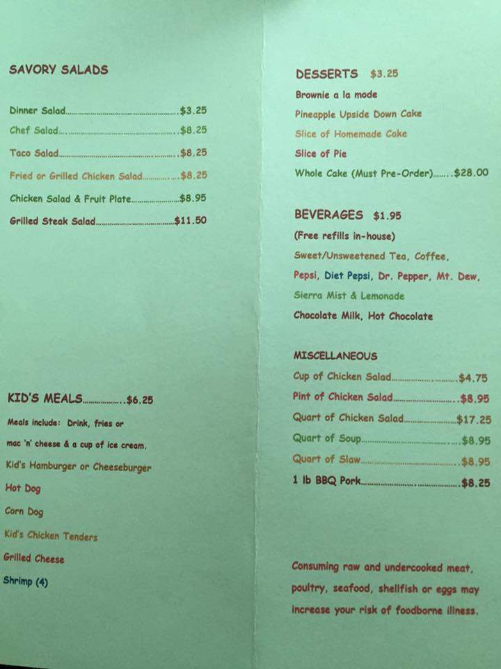 Justin's Place - Thomaston, GA menu_pic
