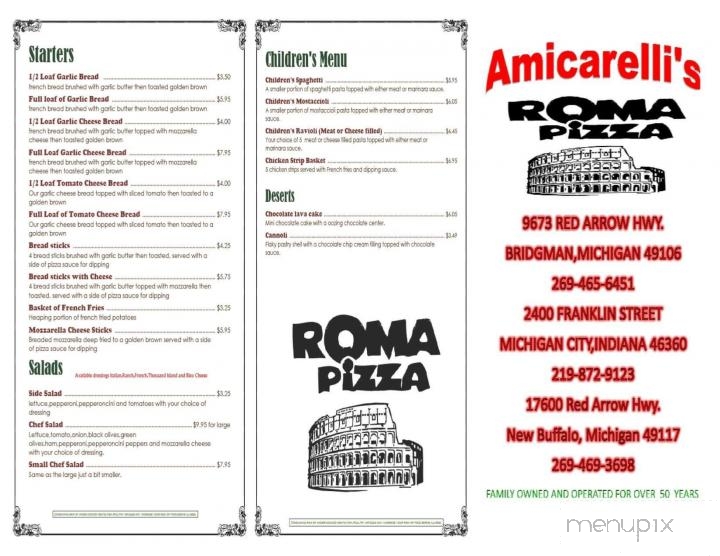 Roma Pizza - New Buffalo, MI menu_pic