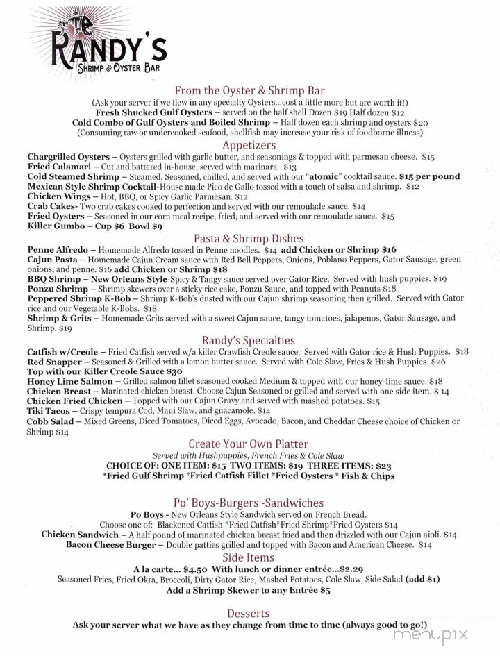 Randy's Shrimp & Oyster Bar - Granbury, TX menu_pic