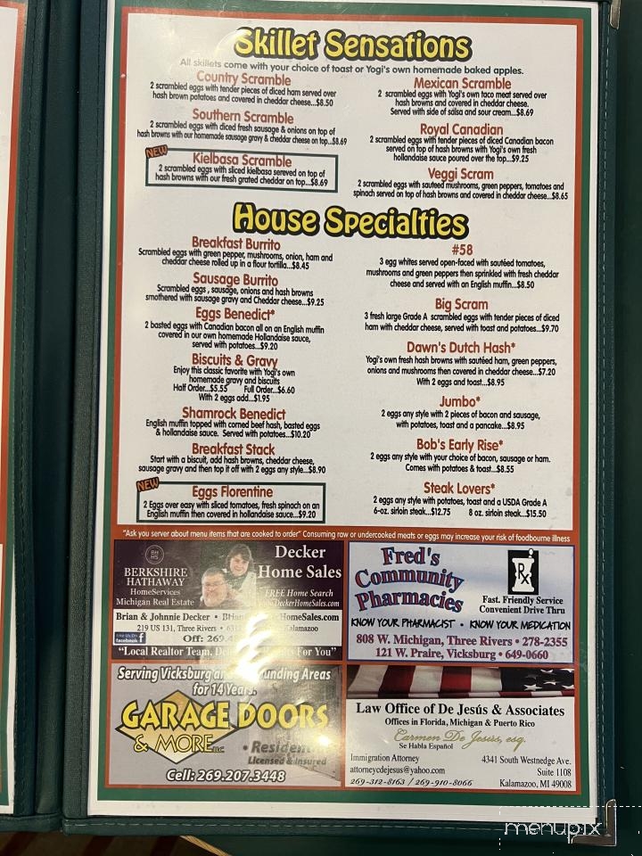 Yogi's - Vicksburg, MI menu_pic