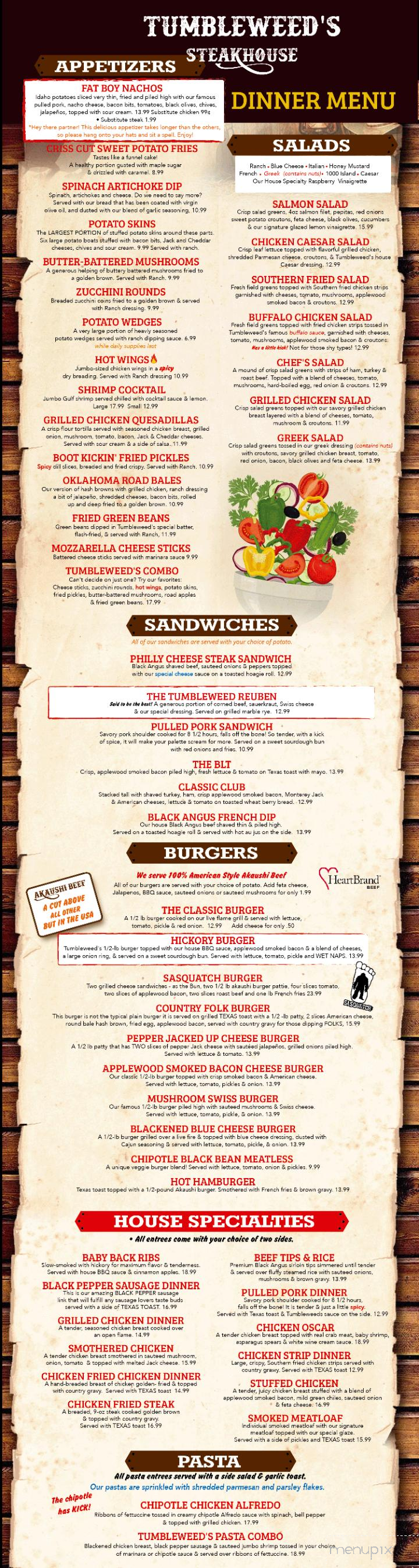 Tumbleweeds Steakhouse - Bartlesville, OK menu_pic