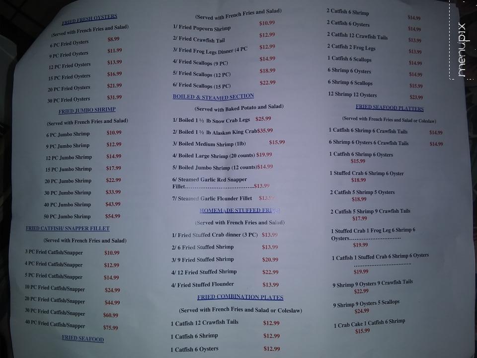 Texas Seafood & Steak House - Somerville, TX menu_pic