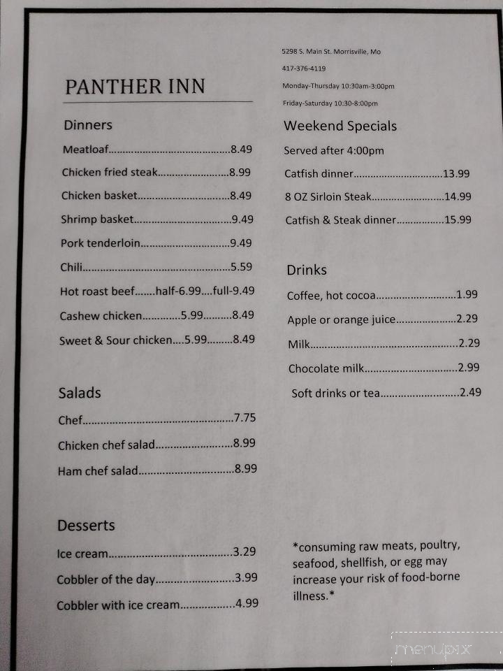 Panther Inn - Morrisville, MO menu_pic