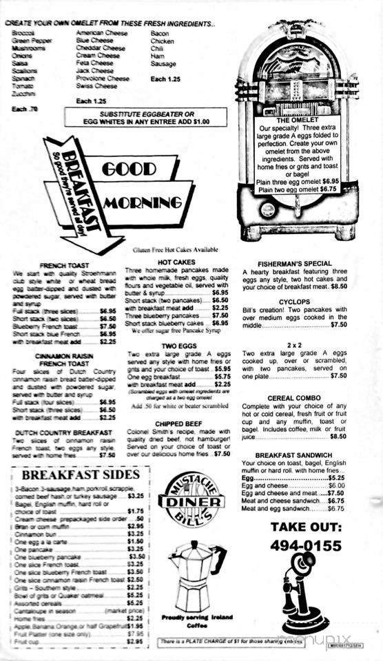 Mustache Bill's Diner - Barnegat Light, NJ menu_pic