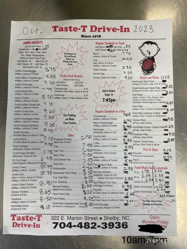 Taste-T-Drive-In - Shelby, NC menu_pic
