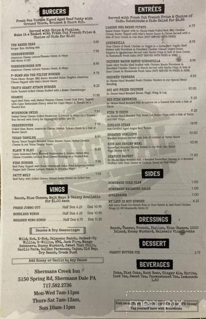 Shermans Creek Inn - Shermans Dale, PA menu_pic