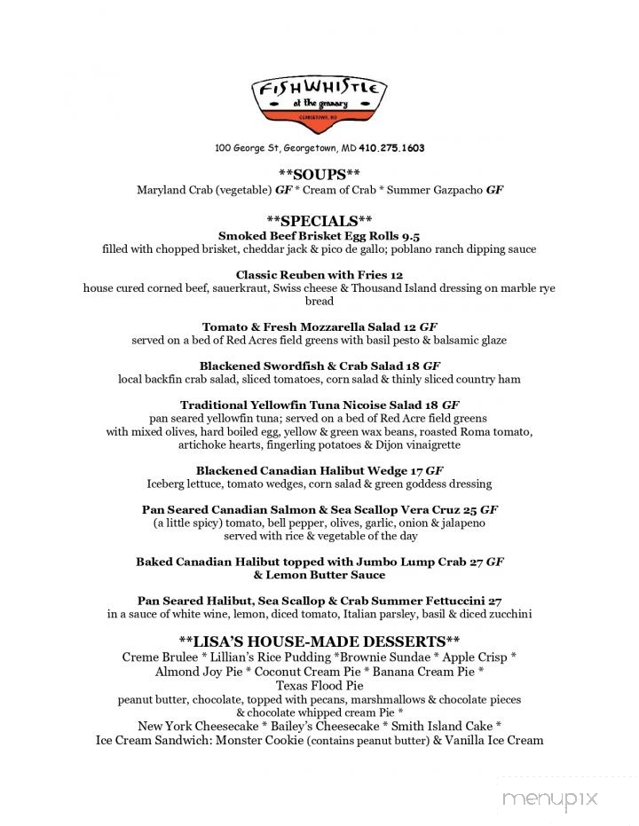 Fish Whistle - Georgetown, MD menu_pic