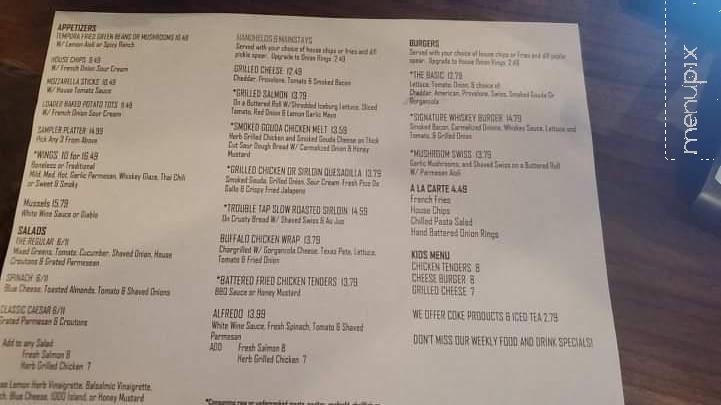 Trouble Tap Bar and Grill - Young Harris, GA menu_pic