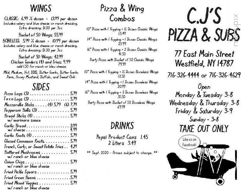 C J's Pizza & Subs - Westfield, NY menu_pic