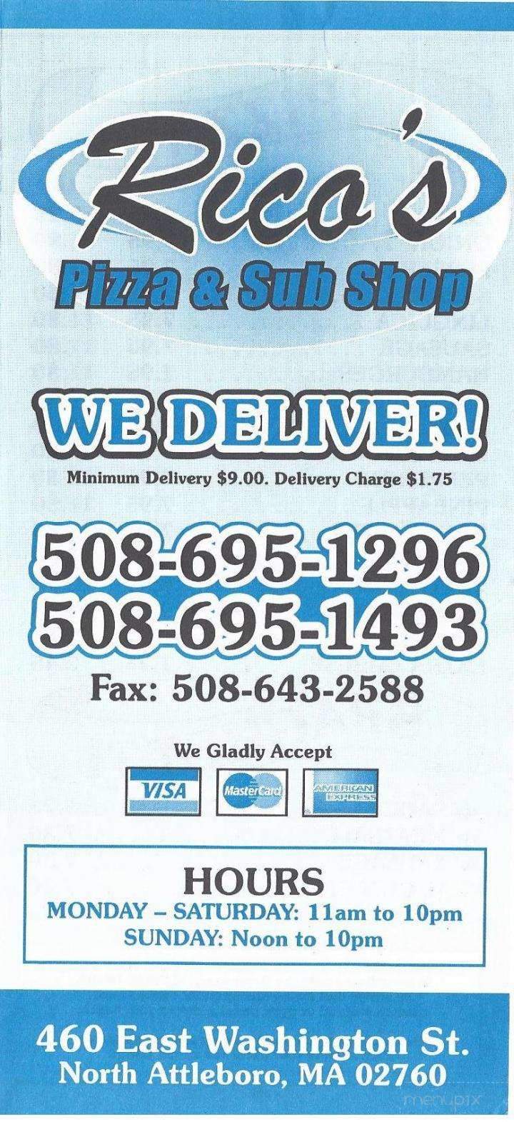 Rico's Subs & Pizza - North Attleboro, MA menu_pic