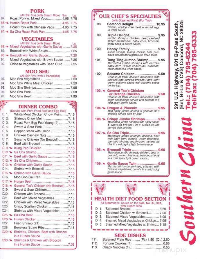Online Menu Of Southern China Concord Nc