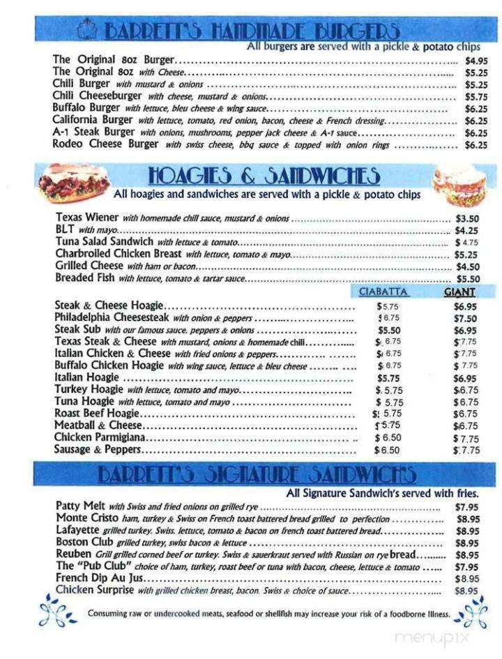 Barrett's Pub - Archbald, PA menu_pic