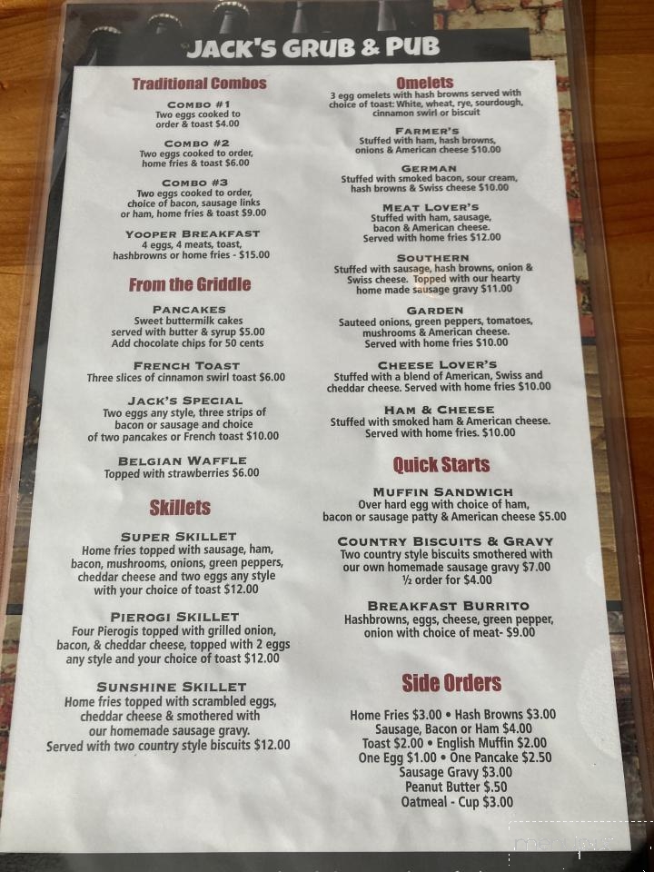 Jack's Grub & Pub - Brimley, MI menu_pic