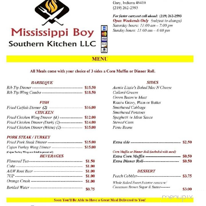 Mississippi Boy Southern Kitchen - Merrillville, IN menu_pic