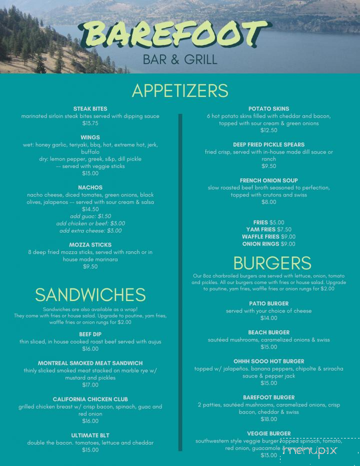 Barefoot Bar & Grill - Penticton, BC menu_pic